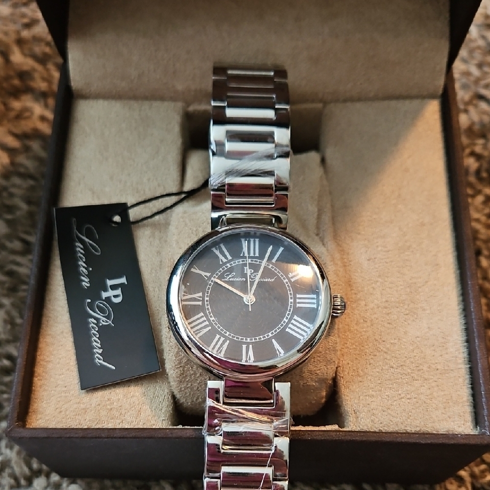 Lucien Piccard Silver and Black Timepiece